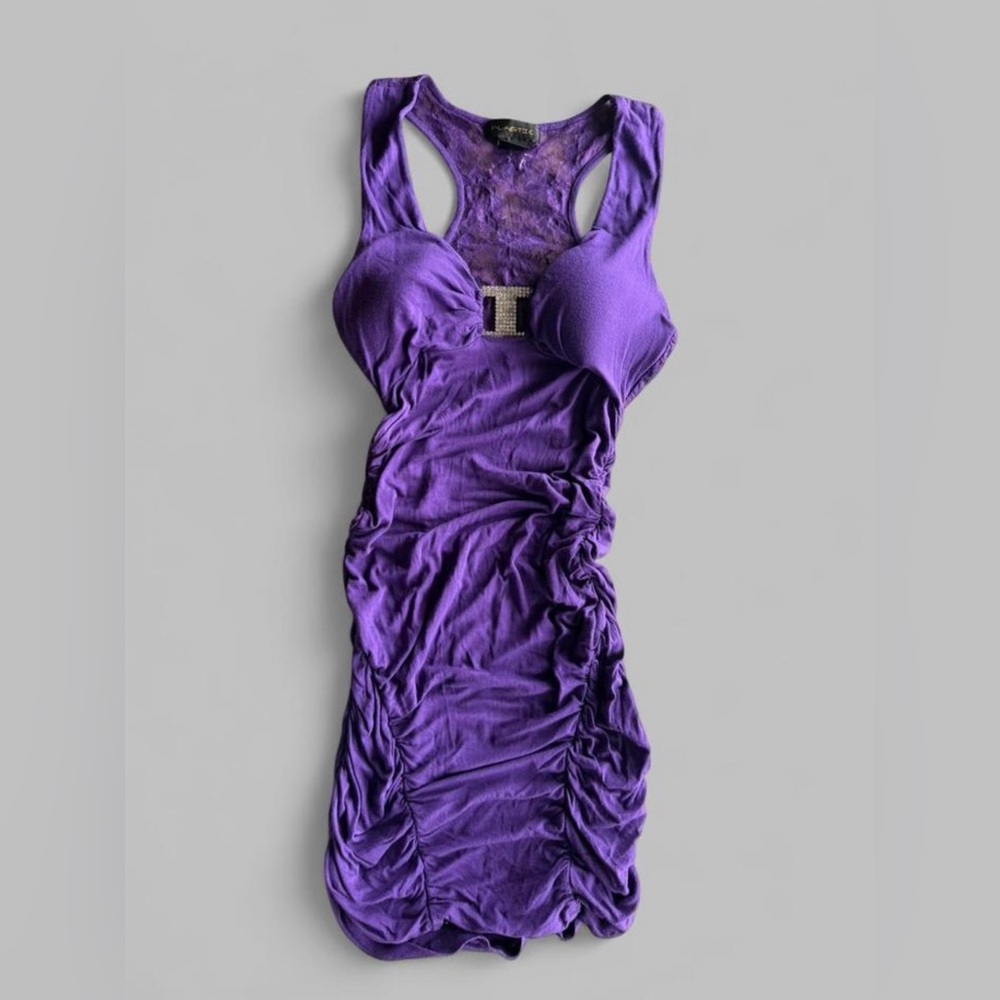 Purple Ruched Lace Dress